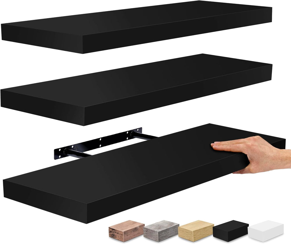 Sorbus Floating Shelves for Wall, Wood Wall Storage (3 Pack, Black)