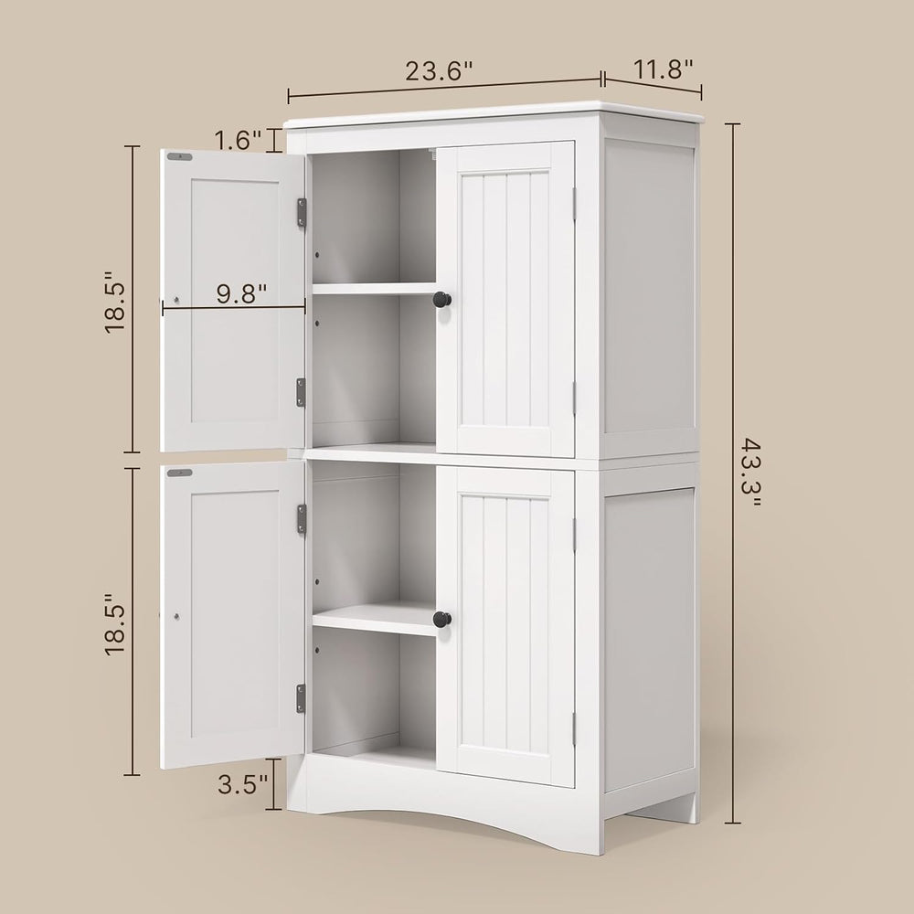 Gizoon 43" H Pantry Cabinet with 4 Doors and 2 Adjustable Shelves, White