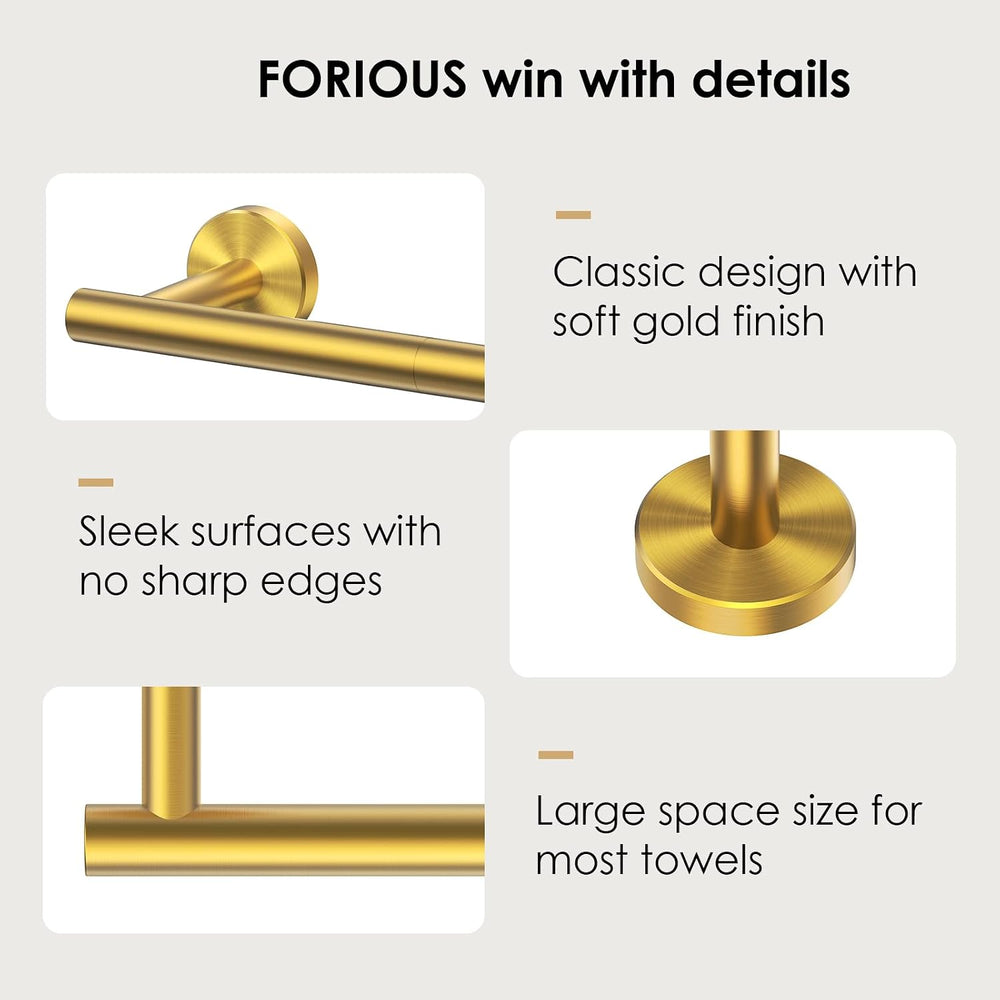 FORIOUS Towel Bar Towel Racks for Bathroom Wall Mounted 24" Brushed Gold