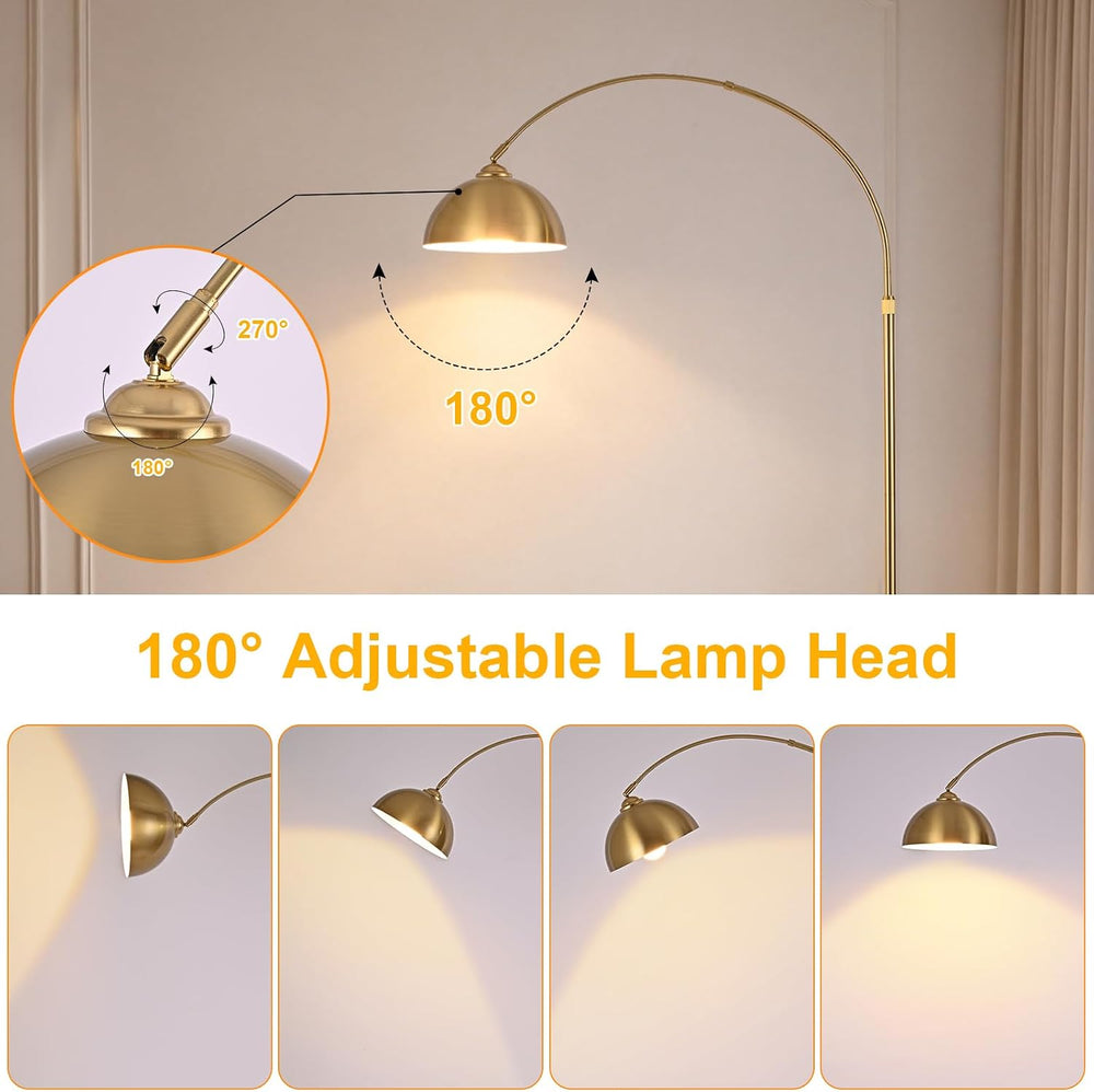 Gold Arc Floor Lamp with Table, Stepless Dimming & Remote,E26 Bulb Included