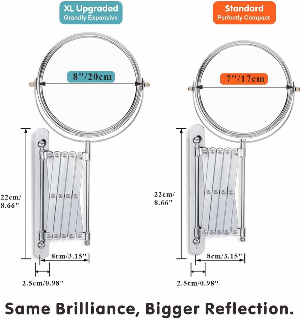 Welllink 8 Inch XL Extendable Mirror 7X and 1X Chrome