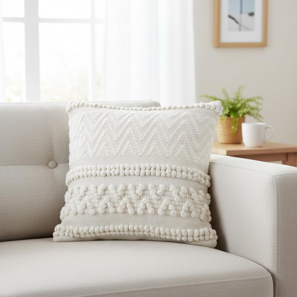 · REDEARTH · Boho Textured Handwoven Throw Pillow Cases - Boho Chic Natural