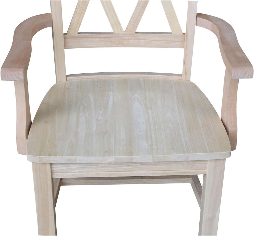 IC International Concepts Solid Wood Double X-Back Arm Chair, Unfinished