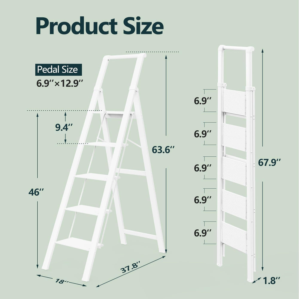 WOA WOA 5 Step Ladders for Home, 300lbs Load, 46'' Top Step, White