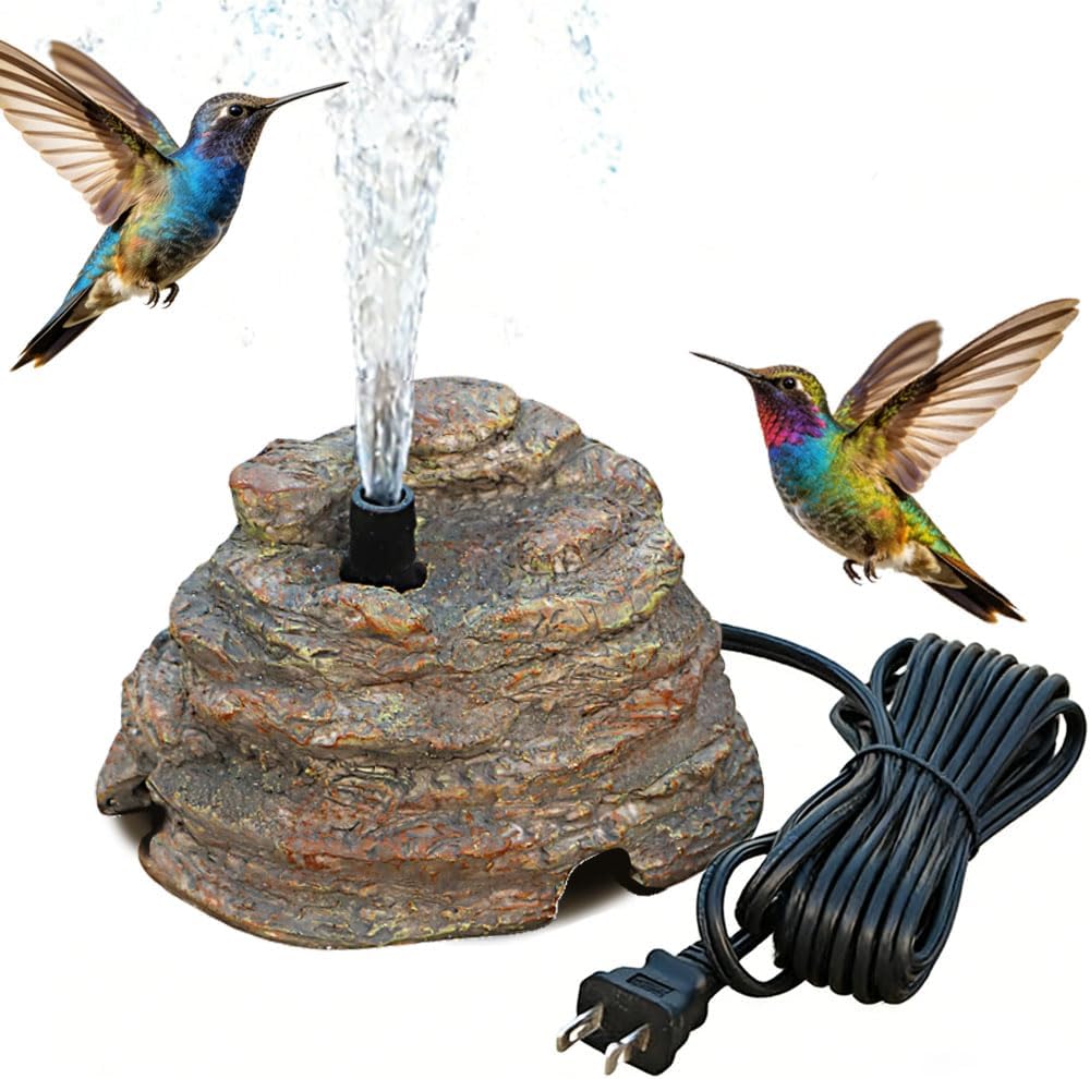 Bird Bath Fountain, Resin Granite with 9.8ft Long Wired Pump for Outdoor Gard...