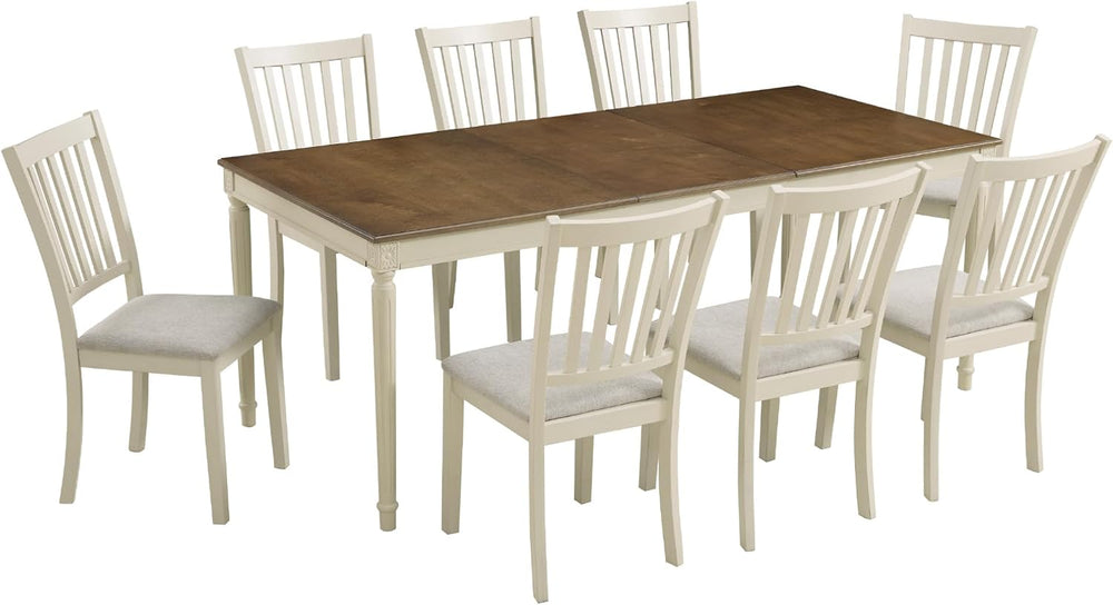 AMERLIFE 9 Piece Farmhouse Dining Table Set with 79" Table, Cream