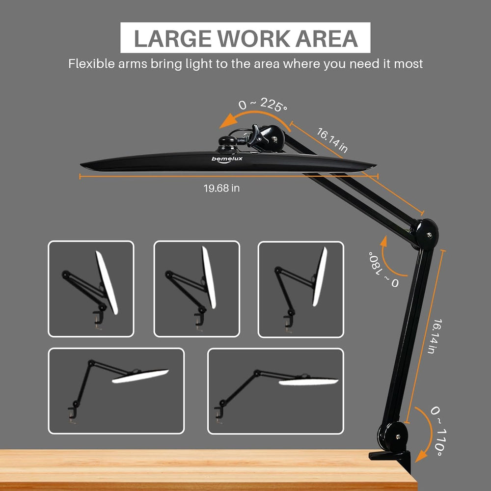 20-Inch LED Desk Lamp with Clamp, 24W 2200LM, Black
