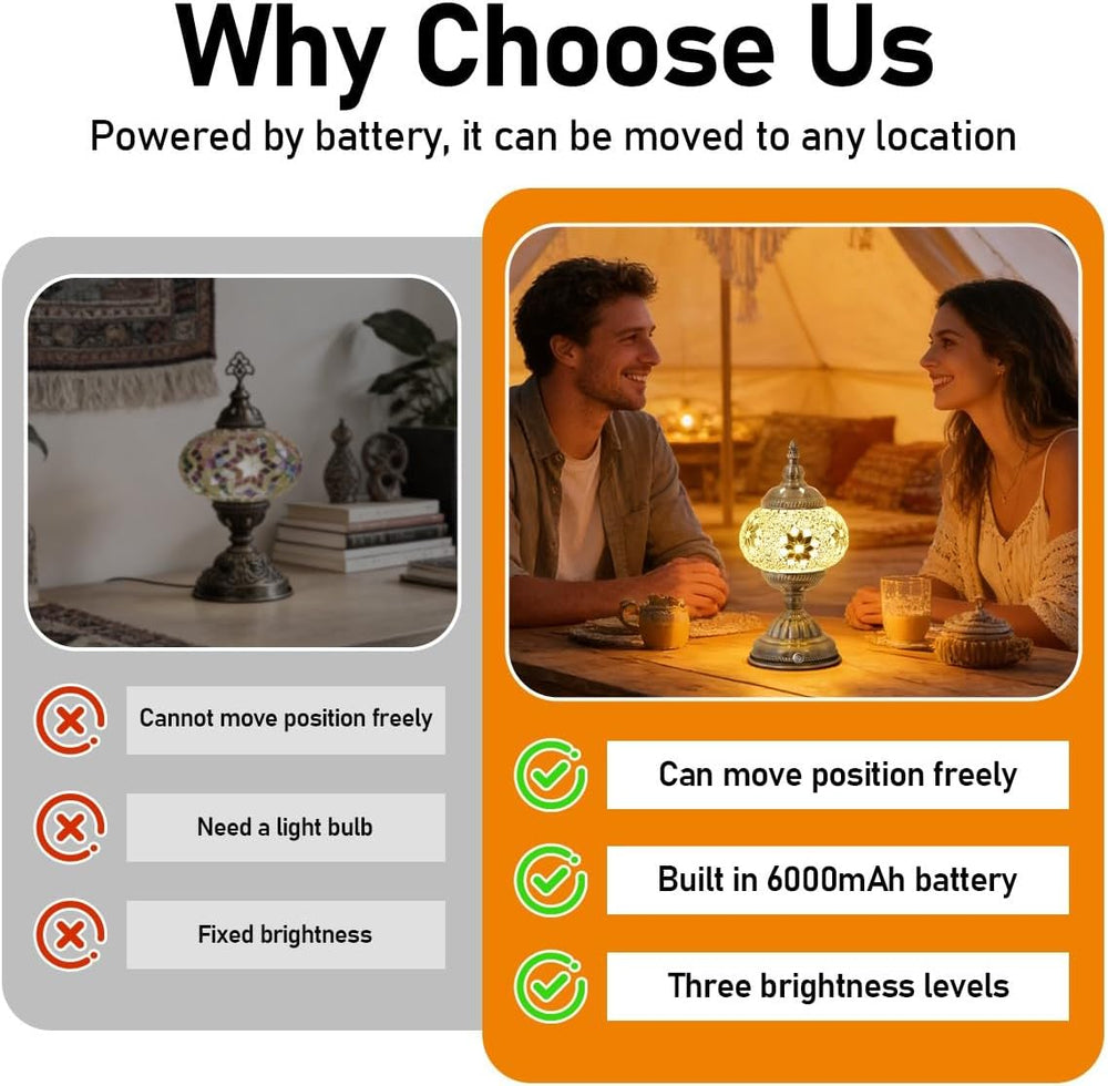 Portable Rechargeable Turkish Bronze Base Table Lamp, 6000mAh