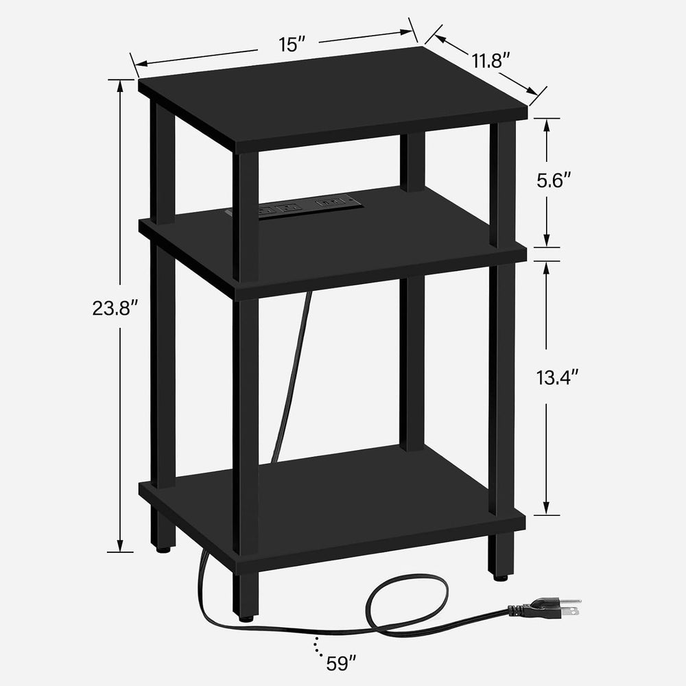 TUTOTAK Set of 2 End Table with Charging Station, 3-Tier Storage Shelf