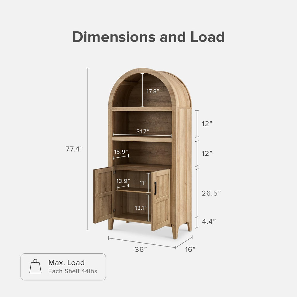 mopio Lauren 77.4" Bookcase, Storage Cabinet, Pantry (Oak)