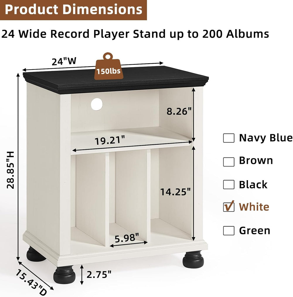 Joaxswe 24" Wide Record Player Stand with Vinyl Record Storage, White