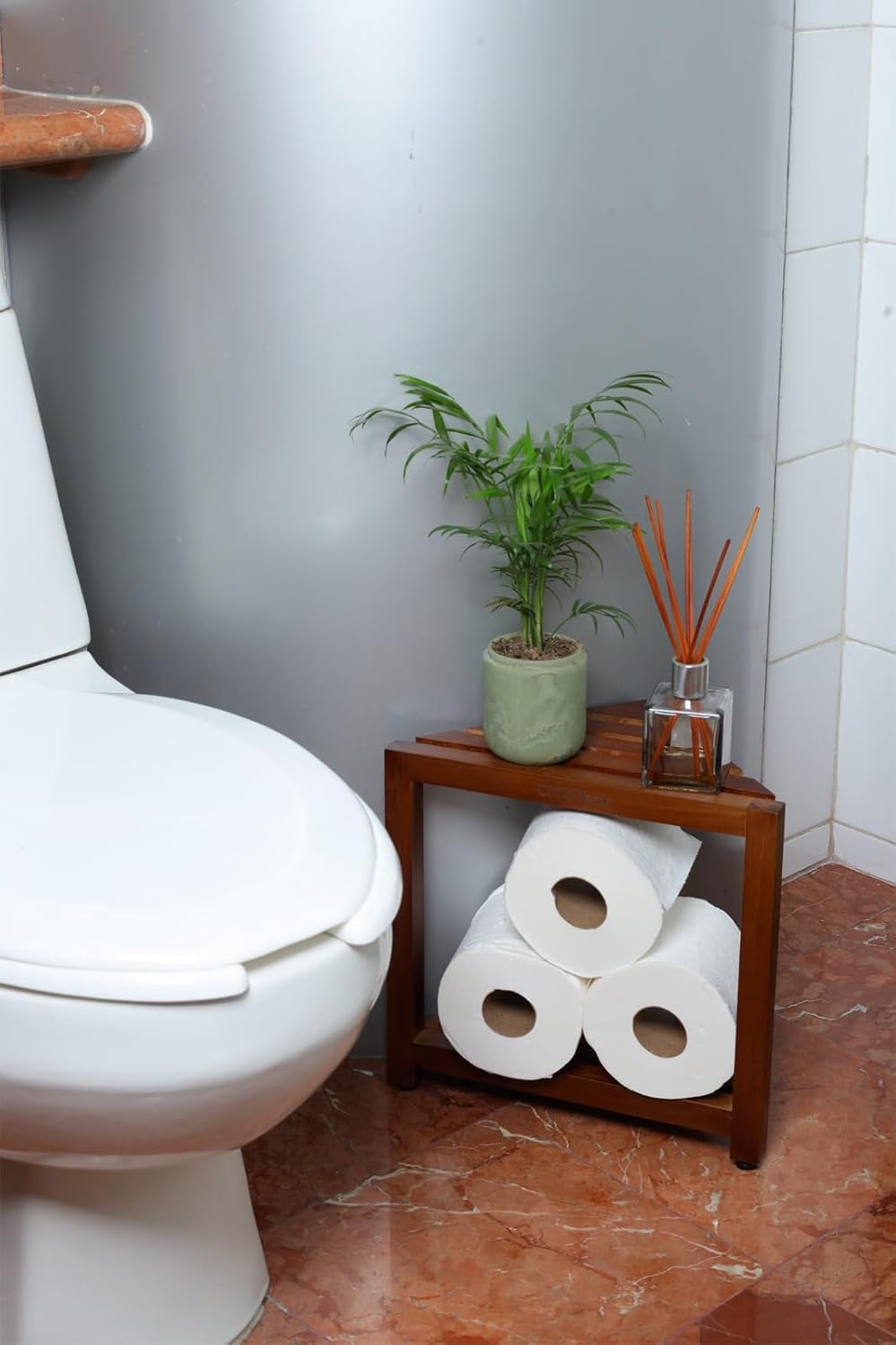 Small Teak Corner Shower Stool for Shaving Legs - 12.4-Inch Wooden Foot Rest ...