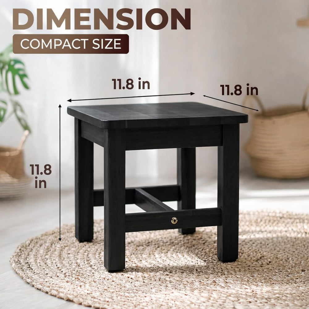 Solid Wood Stool, Small Wooden Step Stool, Black