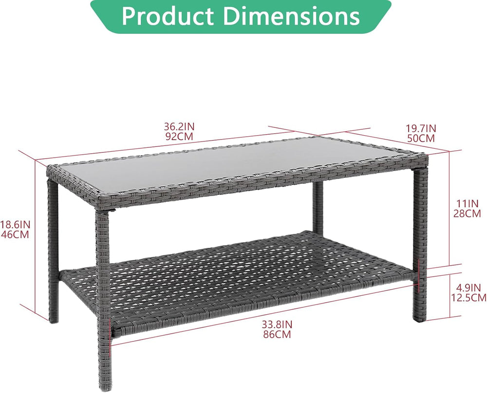 Helios&Hestia Rectangle All Weather Rattan Wicker Outdoor Coffee Side End...