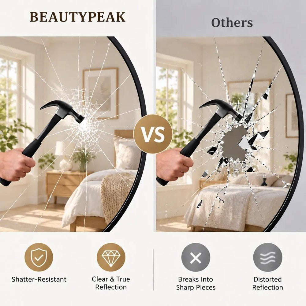 BEAUTYPEAK 20 Inch Round Mirror, Metal Frame Circle Mirror, Black