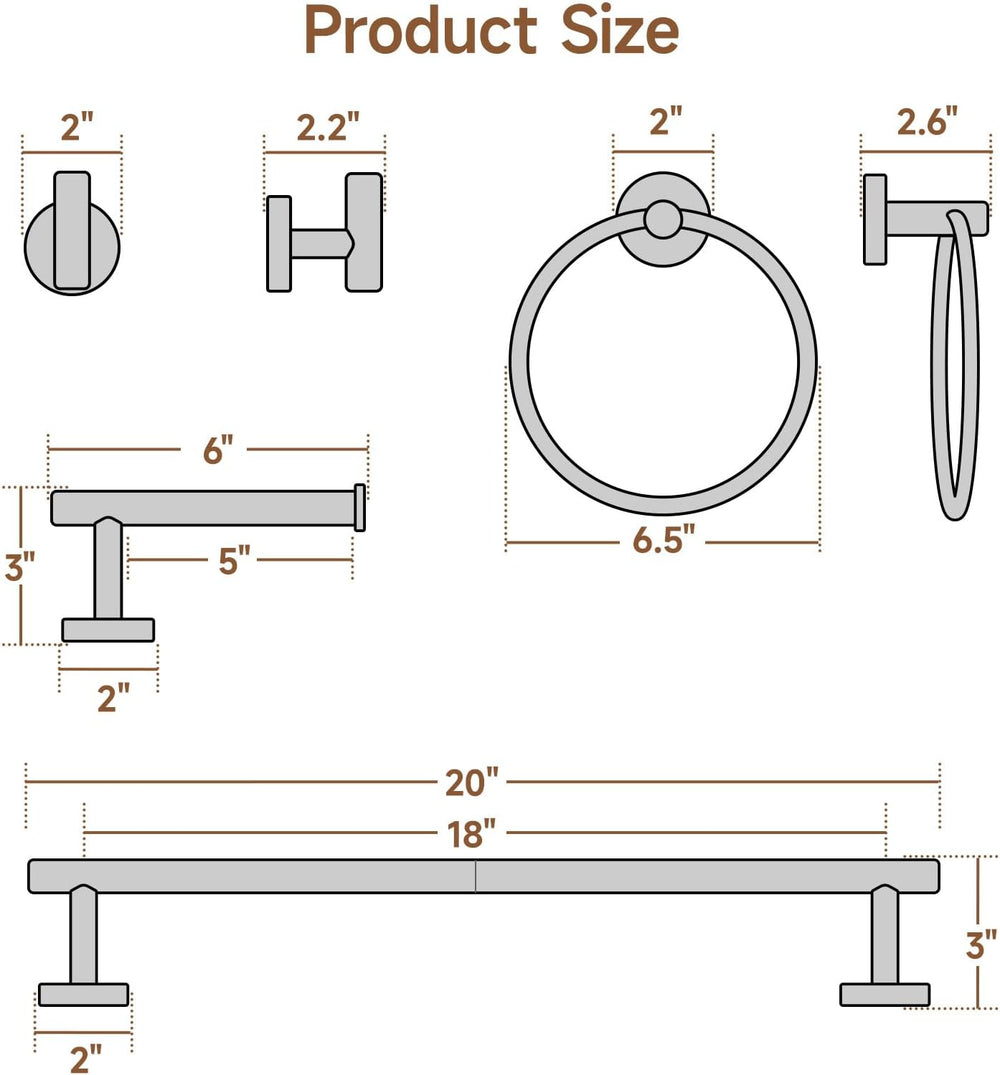 USHOWER 4PCS Matte Black Bathroom Accessories Set, 18-Inch Towel Bar Set