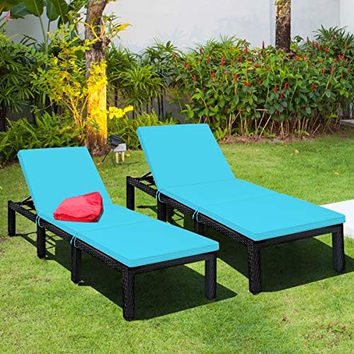 Tangkula Patio Wicker Chaise Lounge with Adjustable Backrest, Turquoise