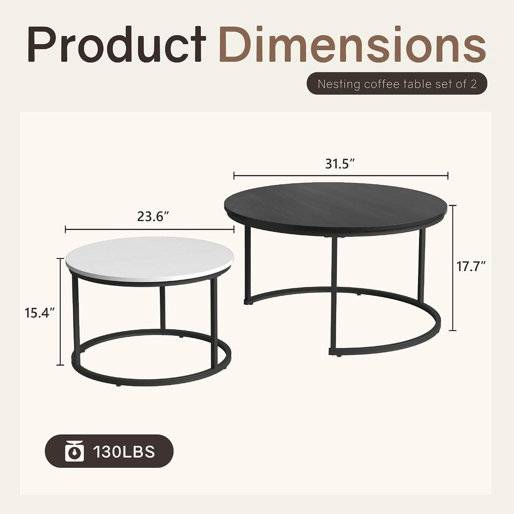 Otterease Nesting Tables Set of 2, Small Round Coffee Table for Living Room