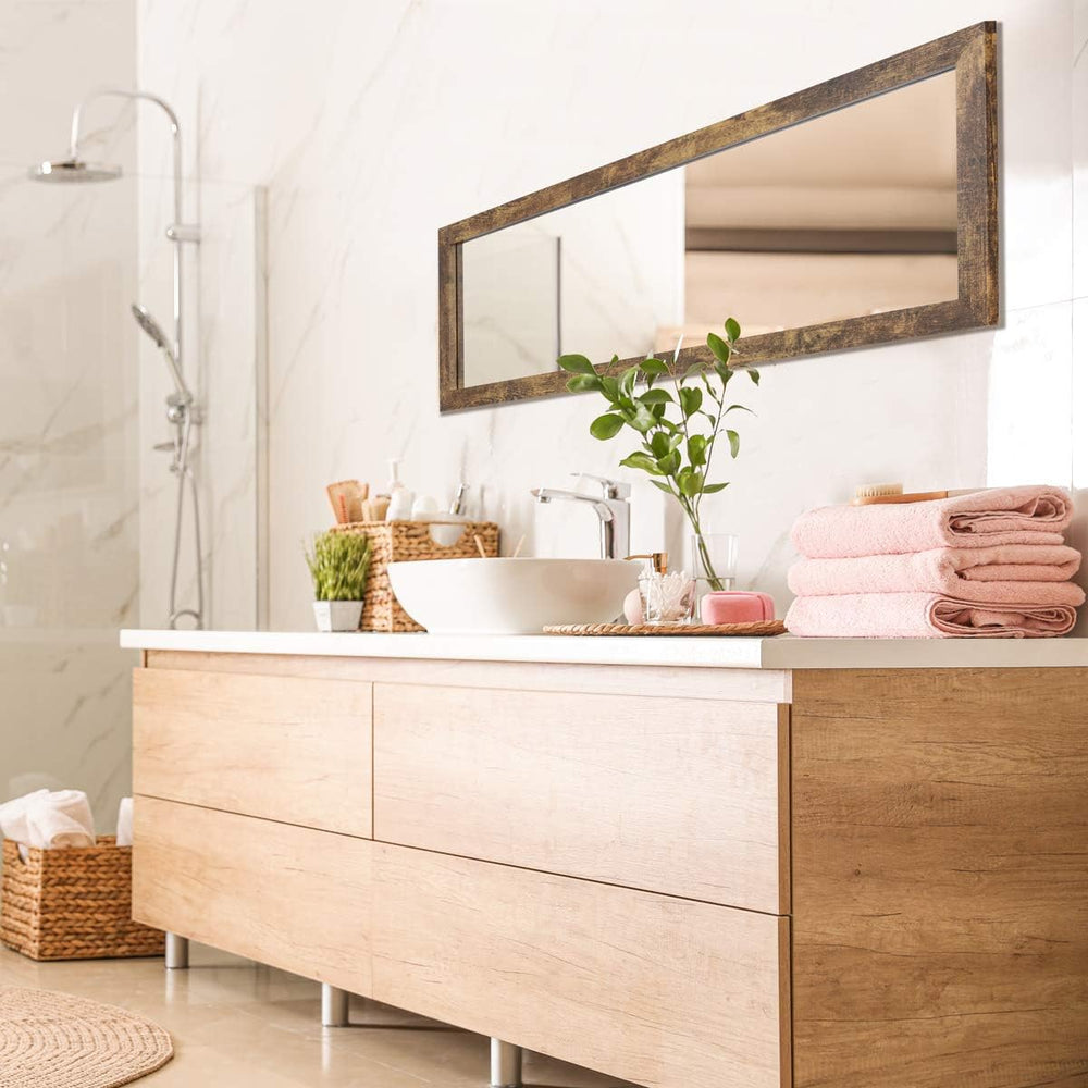 ikkle Wooden Full Length Door Mirror 48" x 14", Rustic Frame