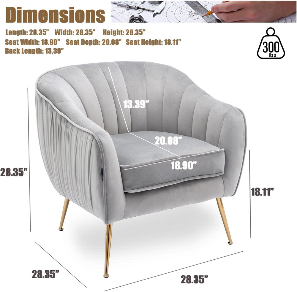 Velvet Accent Chair, Modern Barrel Chair, Living Room Bedroom Arm Chairs, Gol...