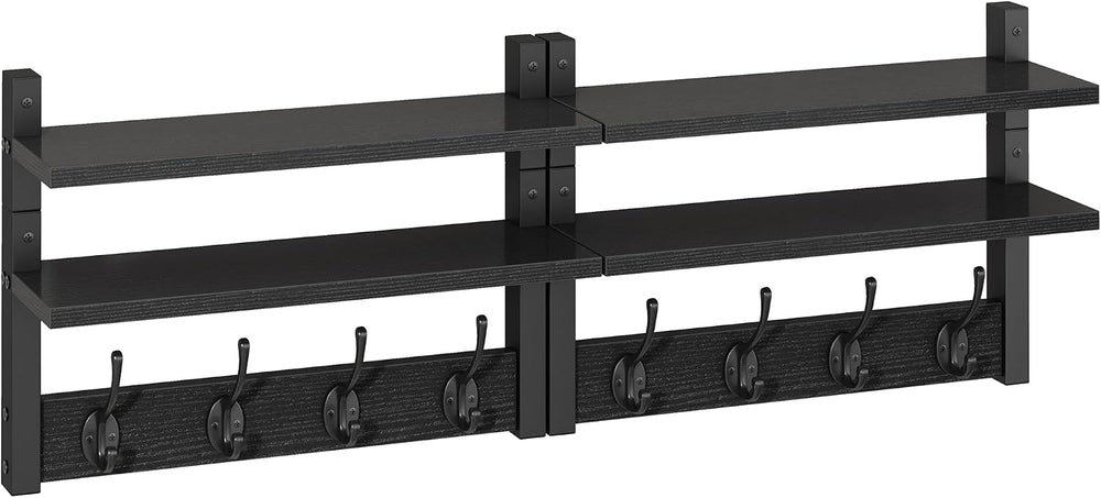 YMYNY Double Shelf Coat Rack Wall Mount with 8 Hooks, Black HWS009B-2