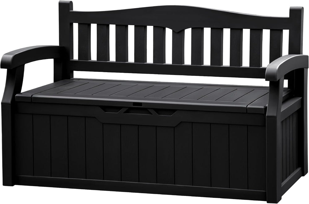 JUMMICO 80 Gallon Resin Outdoor Storage Bench Waterproof, Deck Box