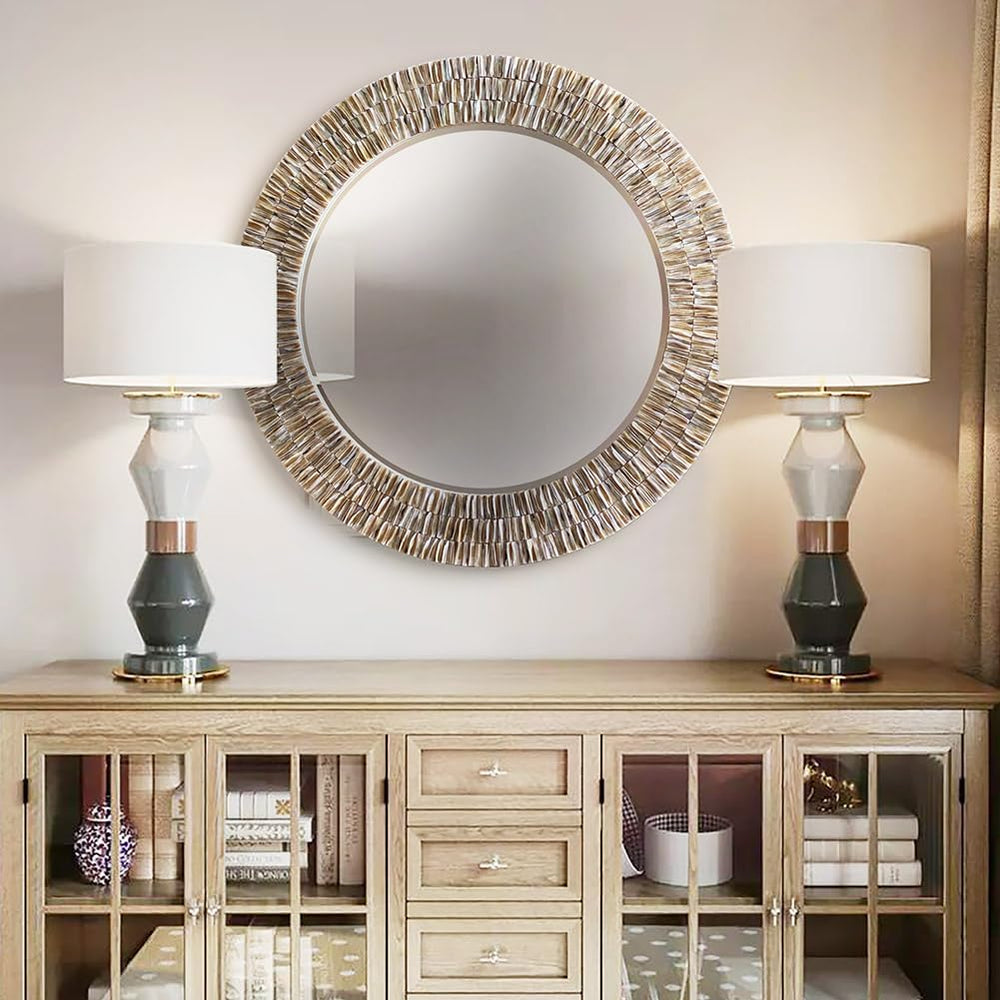31.5" Round Capiz Shell Mirror Handmade Luxury Coastal Wall Decor