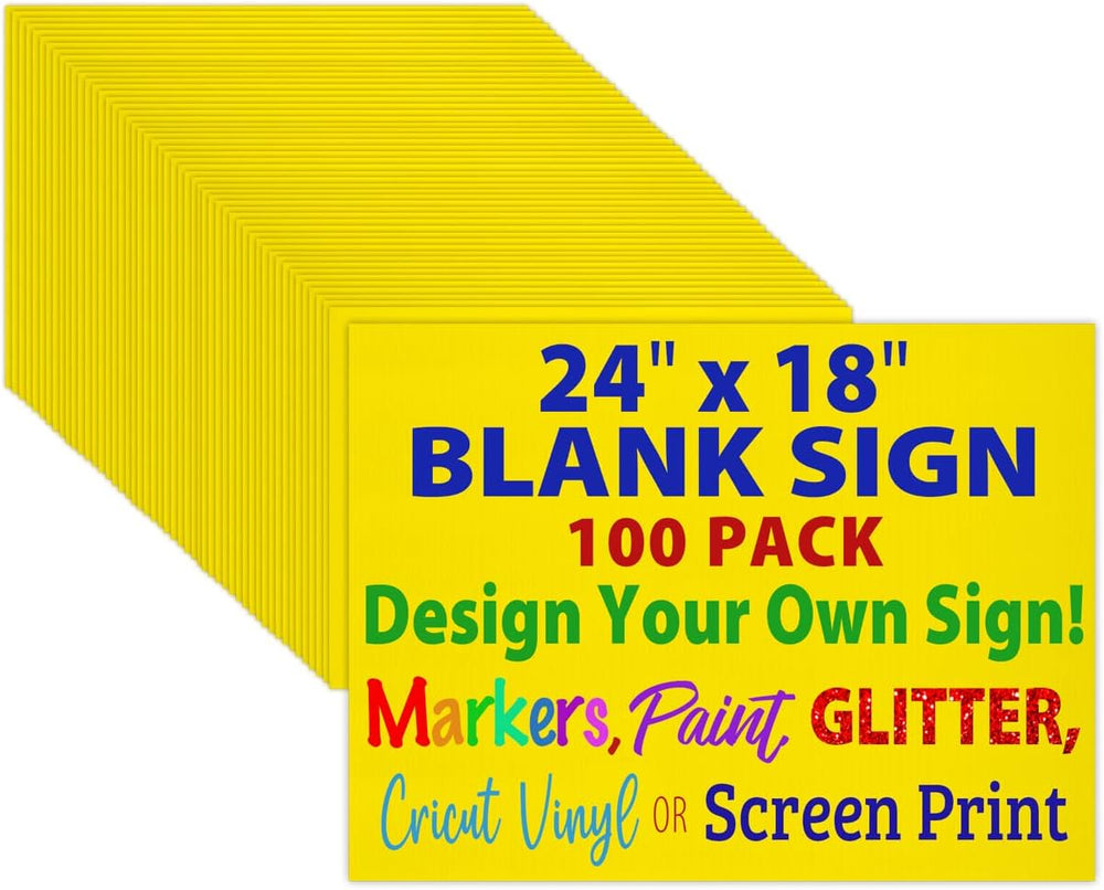 24x18 Blank Yellow Corrugated Plastic Yard Signs, Waterproof, Heavy Duty Outs...