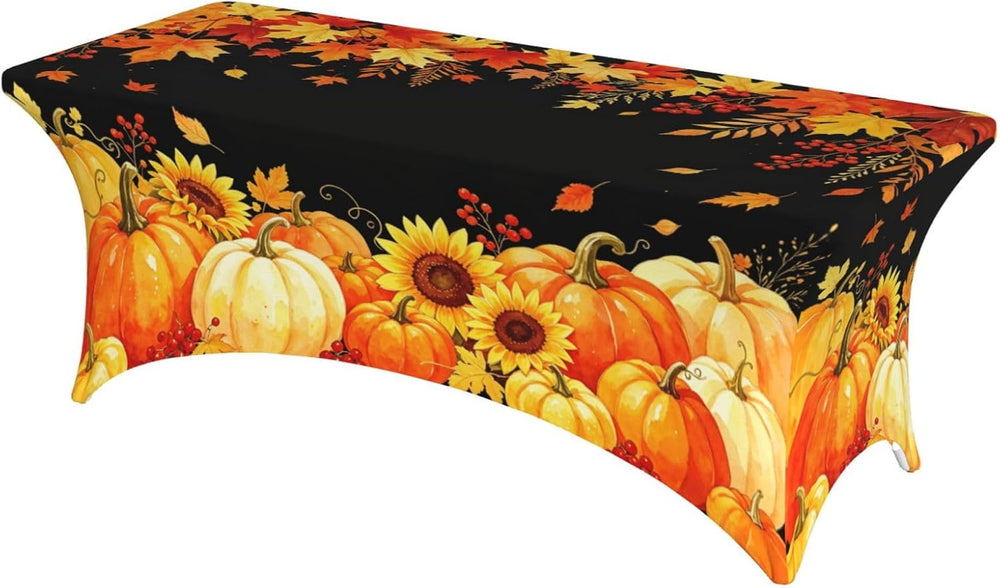 Fall Tablecloth Pumpkin Rectangle Spandex Tablecloth 6FT, Autumn Fall Decor