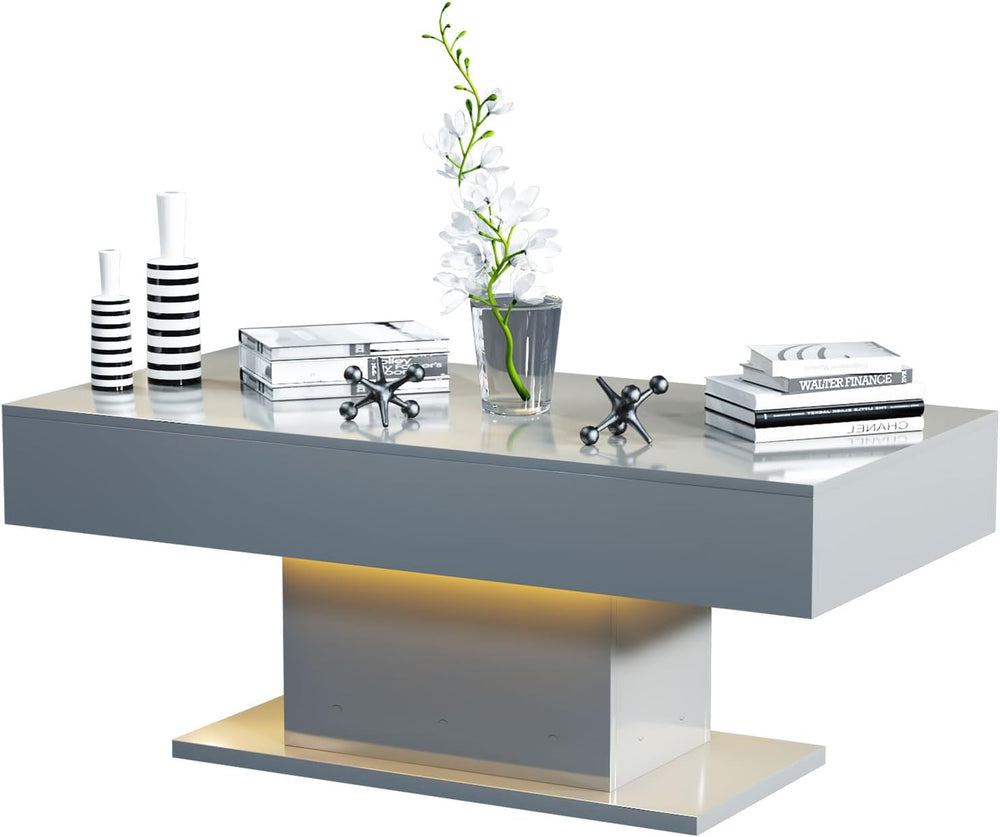 HedoAjim Grey Led Coffee Table for Living Room, Rectangular Center Table
