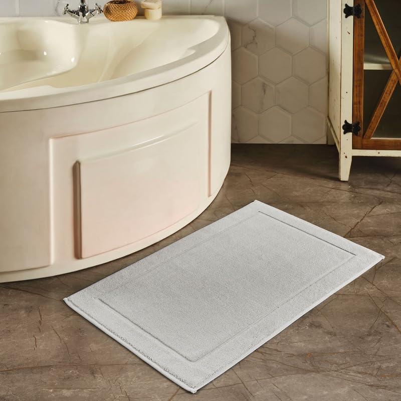 Hawmam Linen Ice Silver Bath Mats, 21 x 34 inches, Pack of 2-100% Ring Spun C...