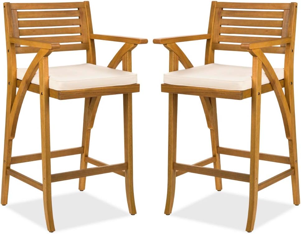 Best Choice Products Set of 2 Outdoor Acacia Wood Bar Stools Bar Chairs for P...