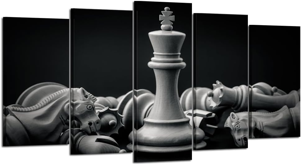 KREATIVE ARTS - Black and White King and Knight of Chess Setup on Canvas Wall...