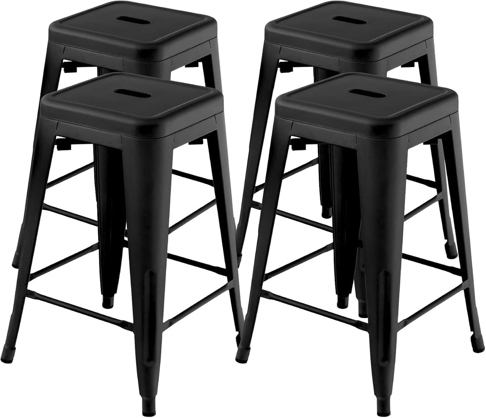 COSTWAY 24 Inch Stackable Metal Bar Stools Set of 4, Backless Stools, Black
