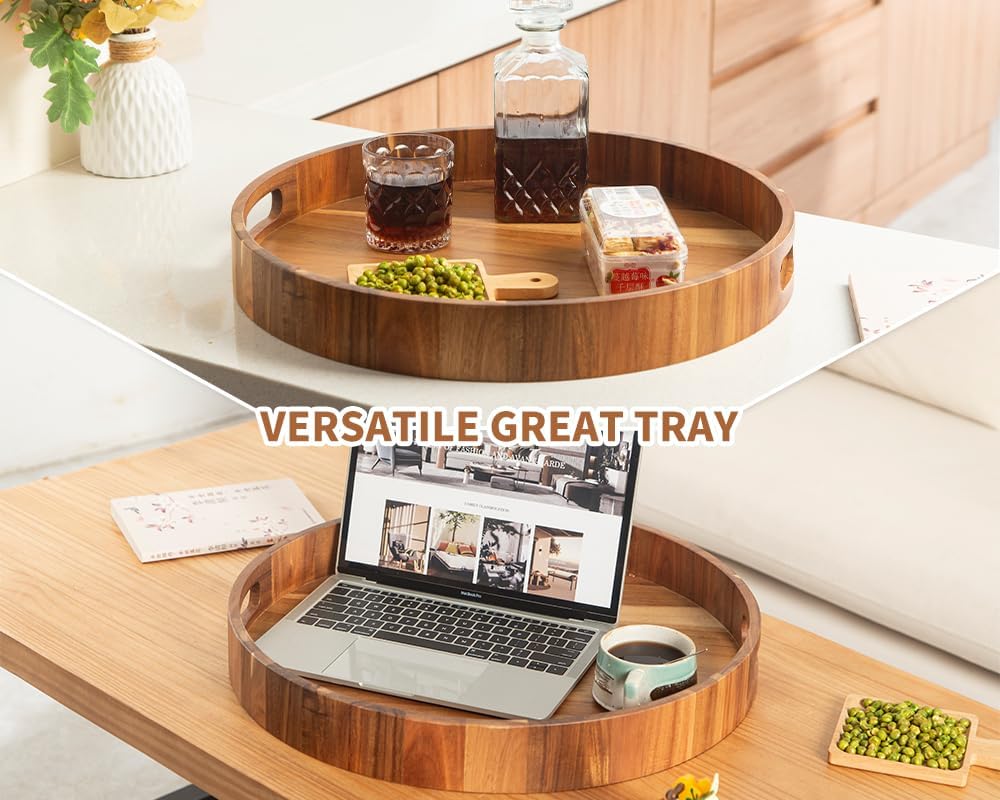 Extra Large Round Ottoman Coffee Table Tray, 22" Big Kitchen Serving Tra...