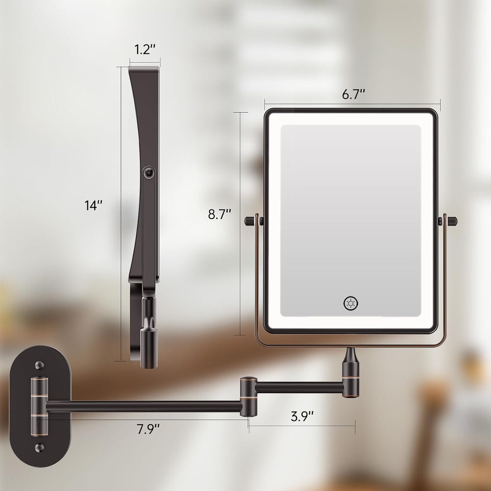 FASCINATE 8.7" 5000mAh Rechargeable Wall Mounted Makeup Mirror (Bronze)