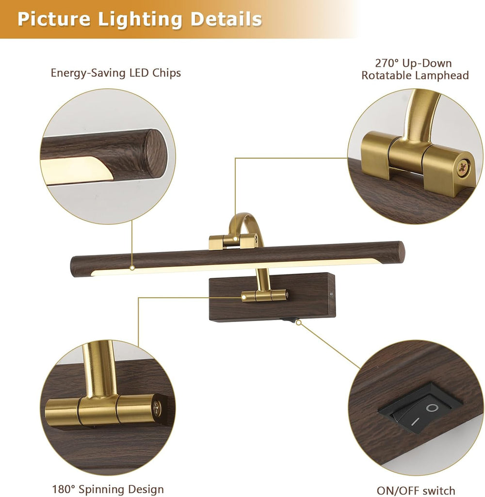 DESOOP Wireless Picture Light, Wood Grain Finish Art Light with 3CCT