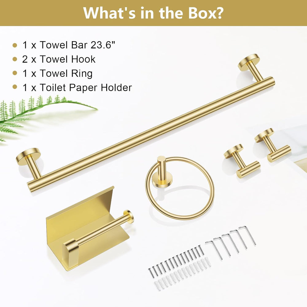 TQKAG 5 Piece Bathroom Hardware Set, Brushed Gold Bathroom Accessories