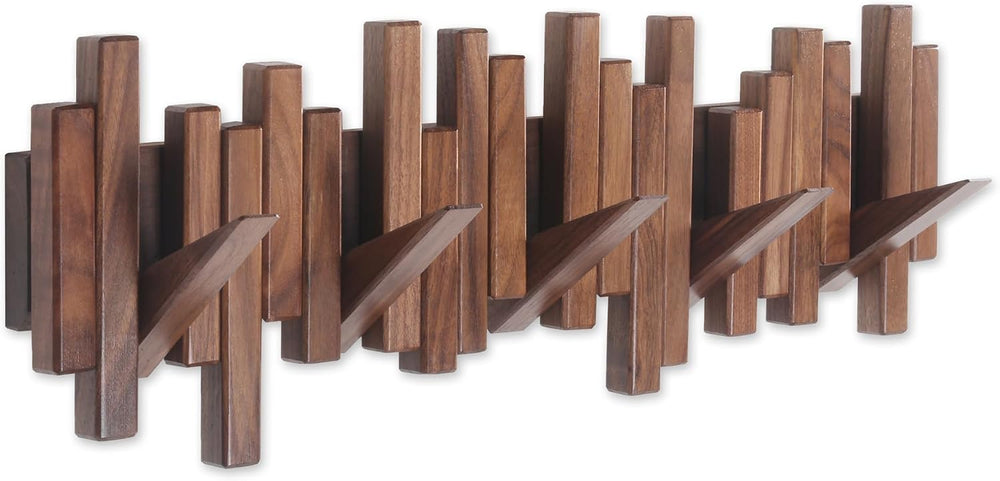 Coat Rack Wall Mount Piano Flip Down Wall Hook Rack 5 Hooks Walnut