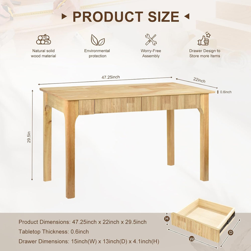 47.2'' Solid Wood Desk with, Mid Century Home Writing Office Wooden D...