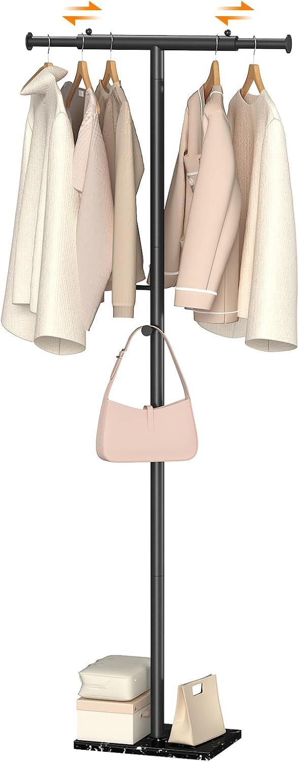 Width Adjustable T-shaped Coat Rack Freestanding, Modern Coat Rack, Black