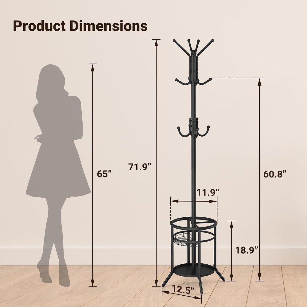 ELYKEN Coat Rack Freestanding, Metal Coat Rack with Umbrella Holder