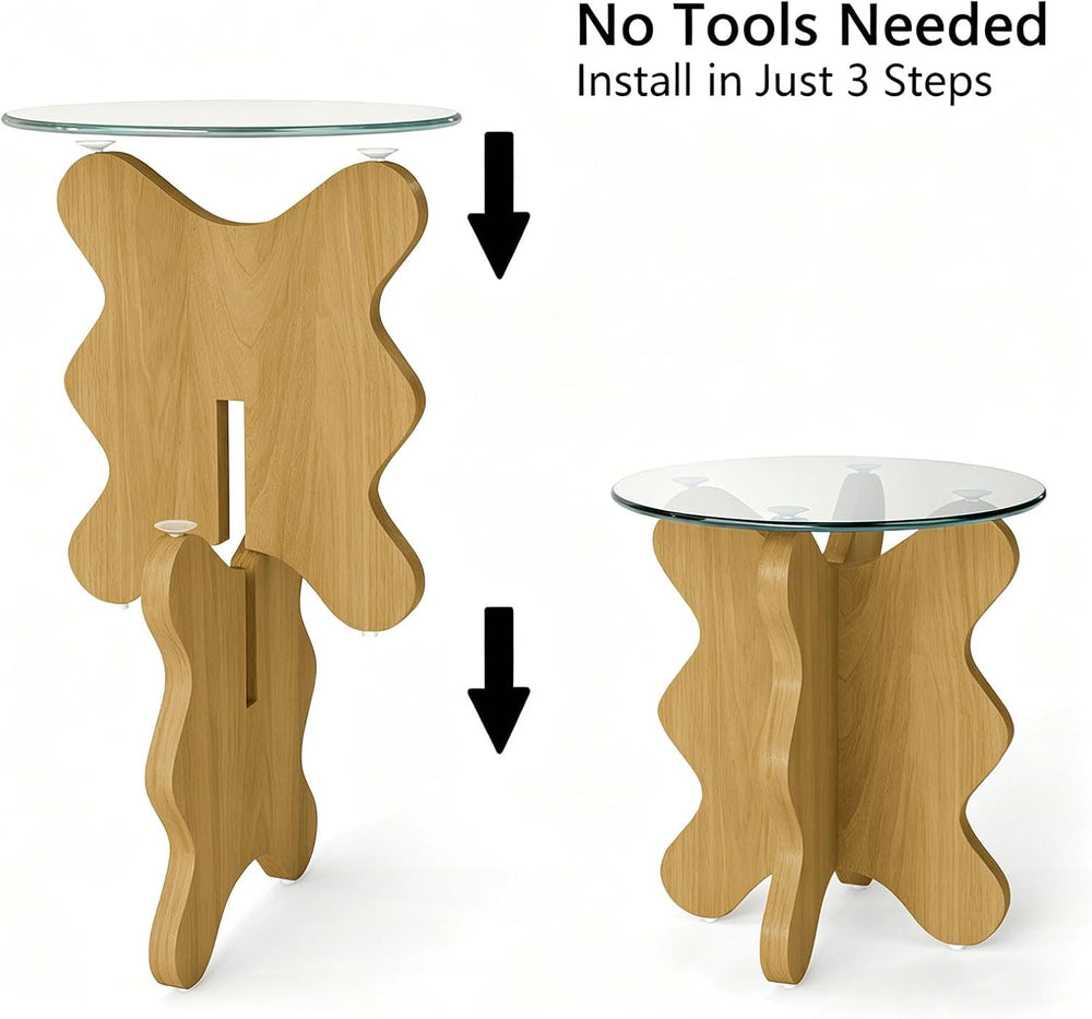 Wave-Shaped Coffee & Side Table with MDF Frame & Clear Tempered Glass...