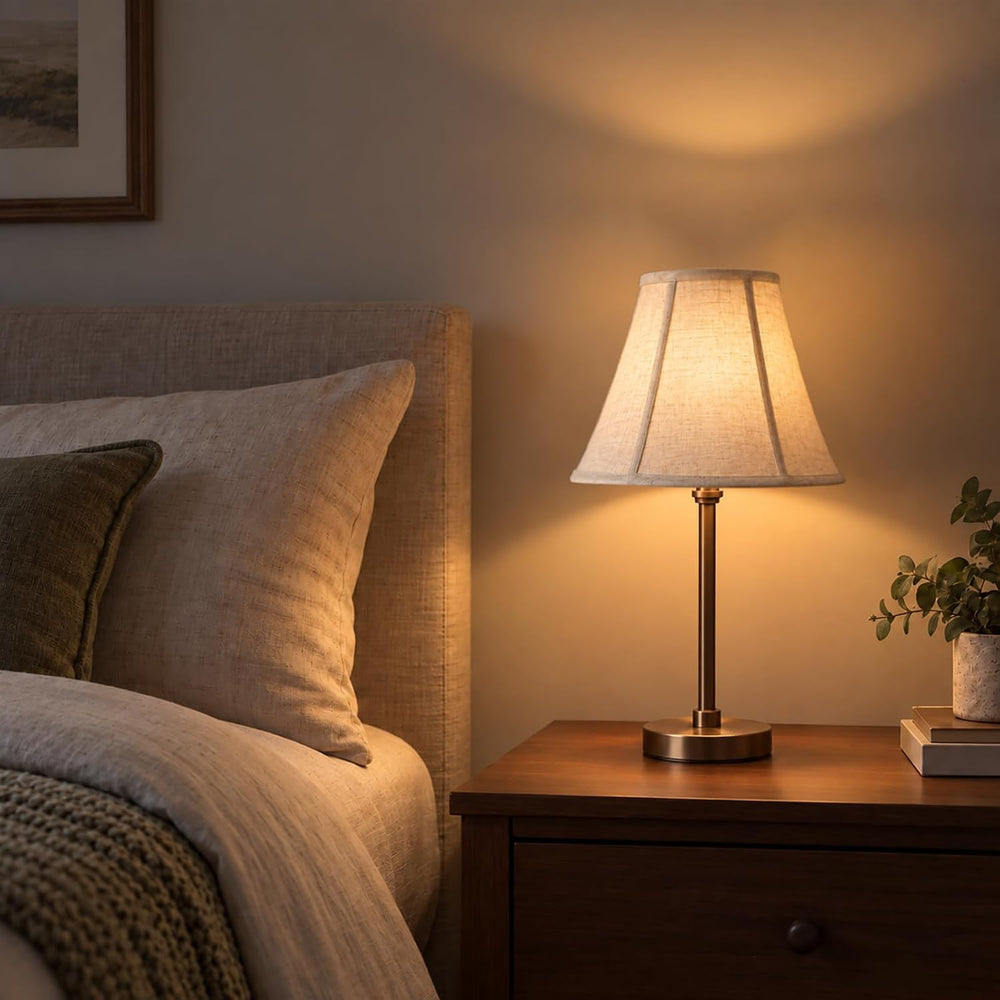 Beige Natural Linen Bell Lamp Shades Set of 2, 6.5" Top x 13" Botto...