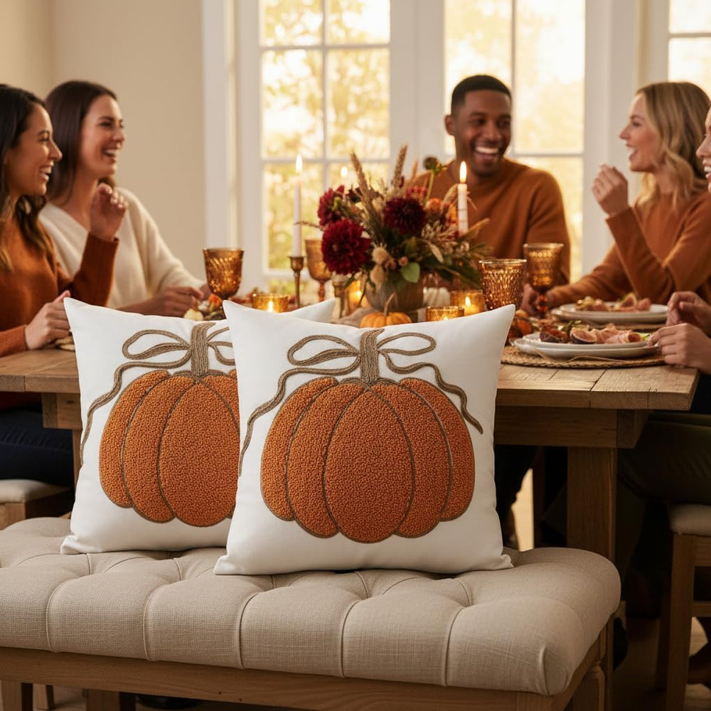 Fall Pillow Covers 18x18 Set of 2 Halloween Decor Orange Pumpkin