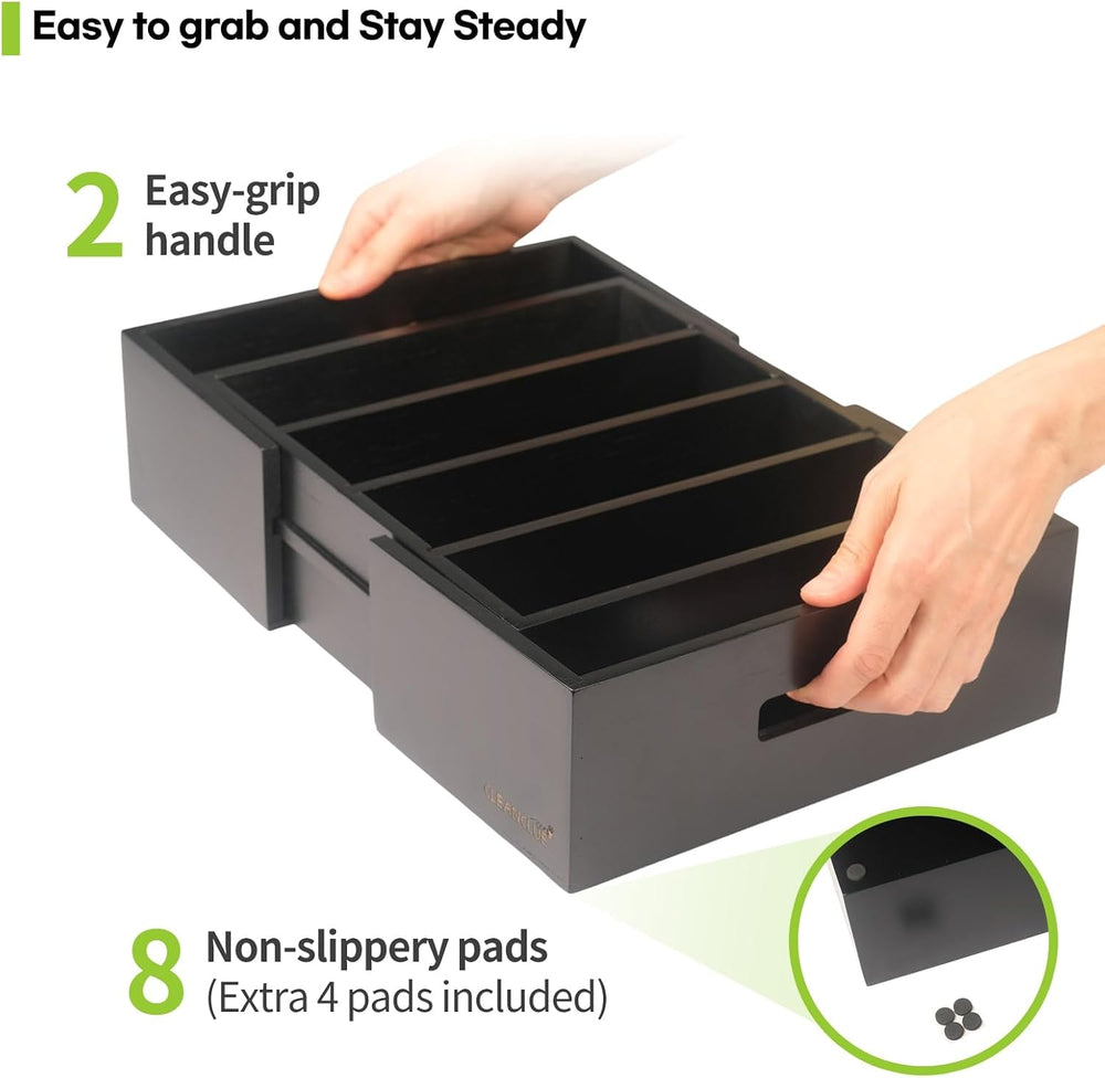 Expandable Bamboo Kitchen Cabinet Organizer for Food Container Lids Holder