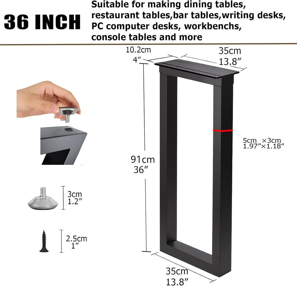 36 Inch Metal Bar Table Legs, Heavy Duty Steel Dining Table Legs with Adjusta...