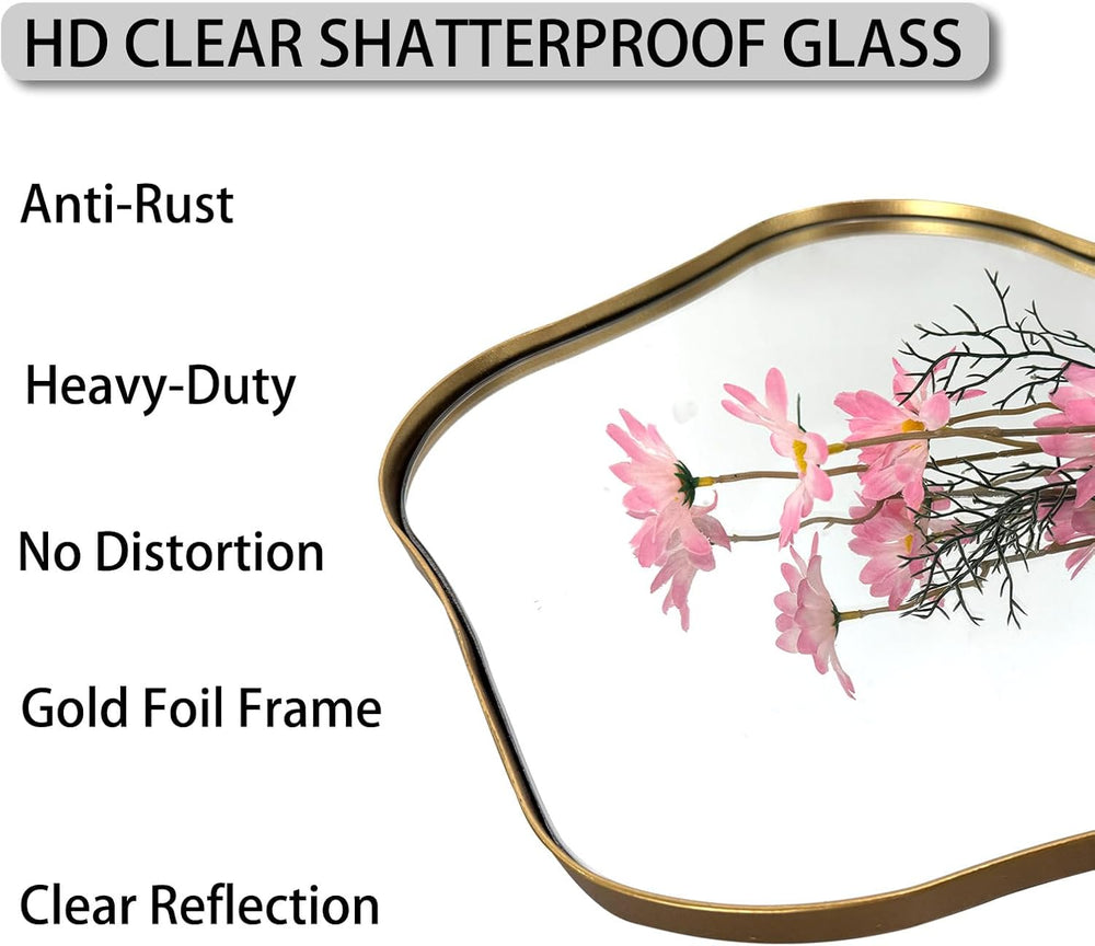 35" Scalloped Irregular Wall Mirror with Gold Metal Frame