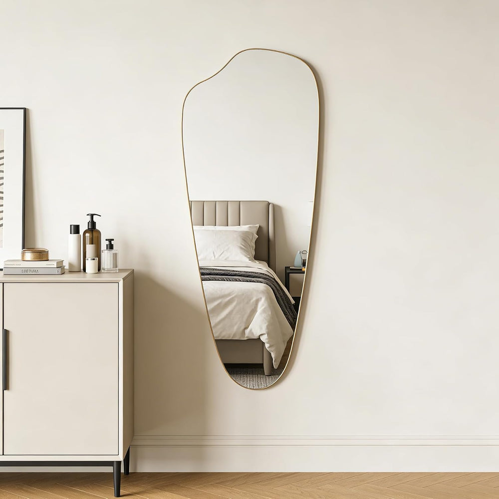 Irregular Asymmetrical Wall Mirror Full Length, 48x20 Inch Gold Mirror