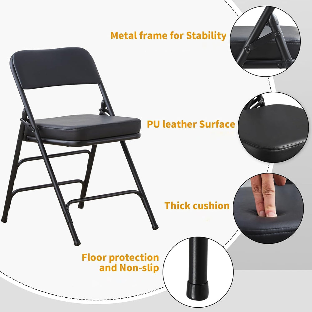 BOOSDEN Black Padded Folding Chair, Heavy Duty Folding Chair with Thick Cushi...